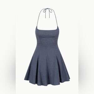 STAUD LEONE LINEN DRESS IN CHAMBRAY NWT